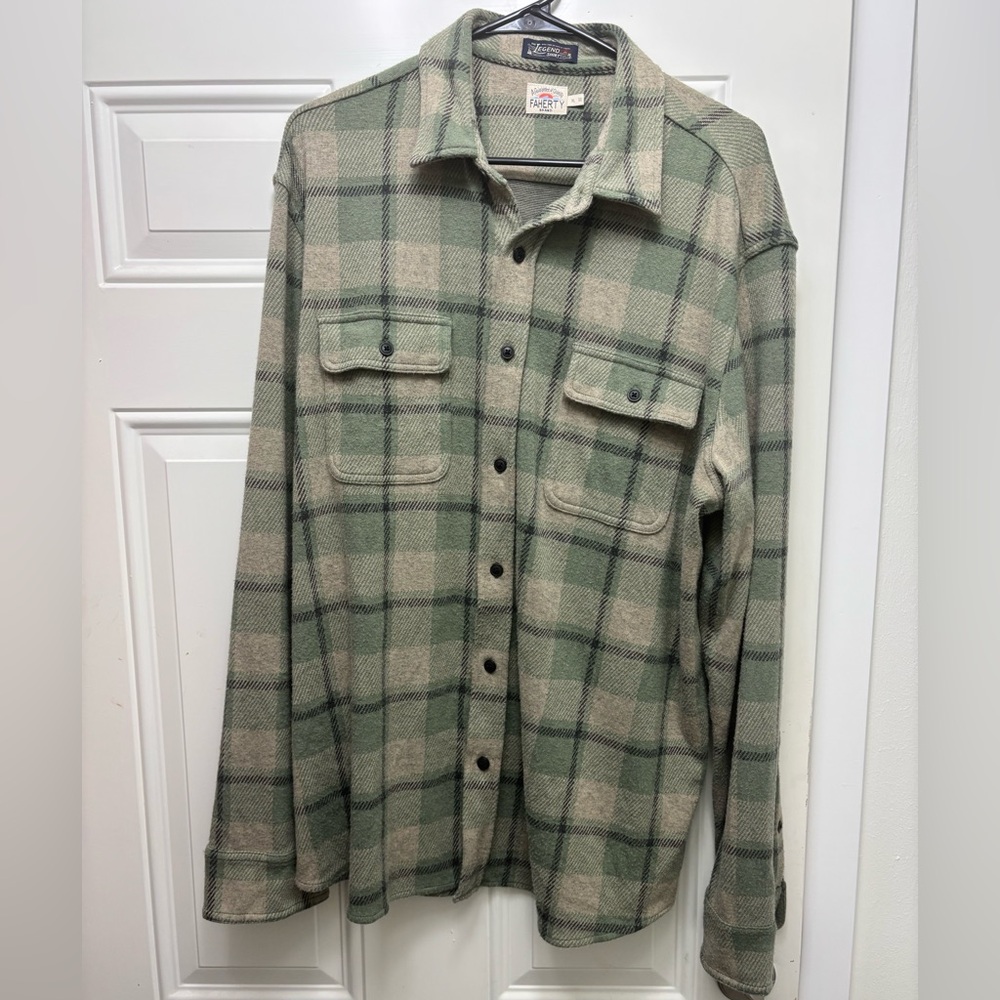 Faherty Green and Cream Plaid Legend Sweater shirt